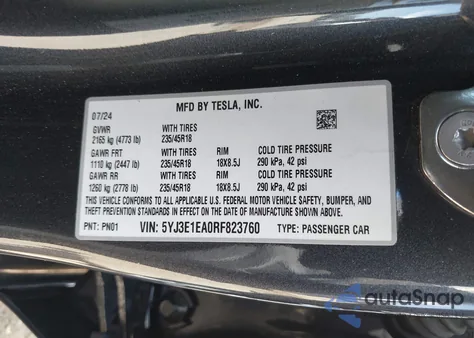 2024 Tesla Model 3 Long Range Dual Motor All-Wheel Drive/Rear-Wheel Drive z USA, uszkodzony, nr VIN 5YJ3E1EA0RF823760